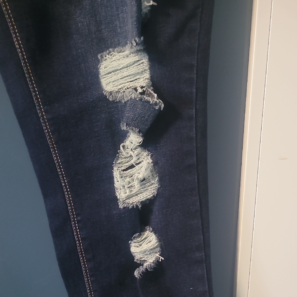 DKNY Women's Ripped Dark Blue Skinny Jeans - Picture 4 of 16
